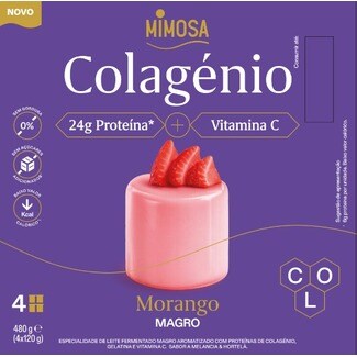Mimosa Iogurte Magro Gelatina Colagénio Morango Pack 4 undades embalagem 120 g