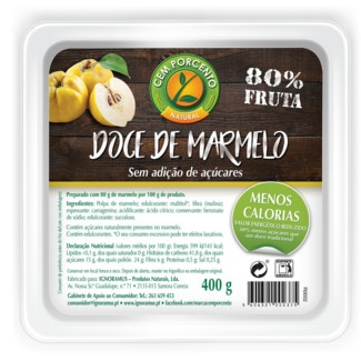 Cem Porcento Doce de Marmelo sem Açúcar embalagem 400 g