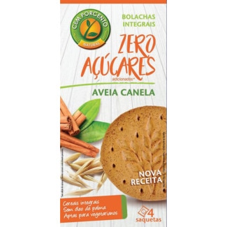 Cem Porcento Bolachas Integrais com Aveia e Canela embalagem 140 g