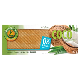 Cem Porcento Bolachas Wafer de Fibra e Coco embalagem 180 g