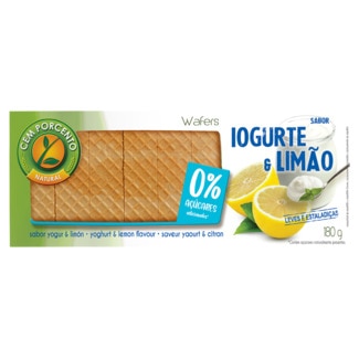 Cem Porcento Bolachas Wafer de Fibra e Iogurte embalagem 180 g