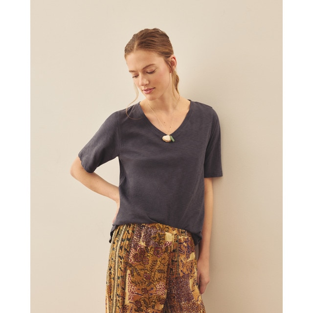 Southern Cotton - Camiseta manga corta de mujer con cuello pico.