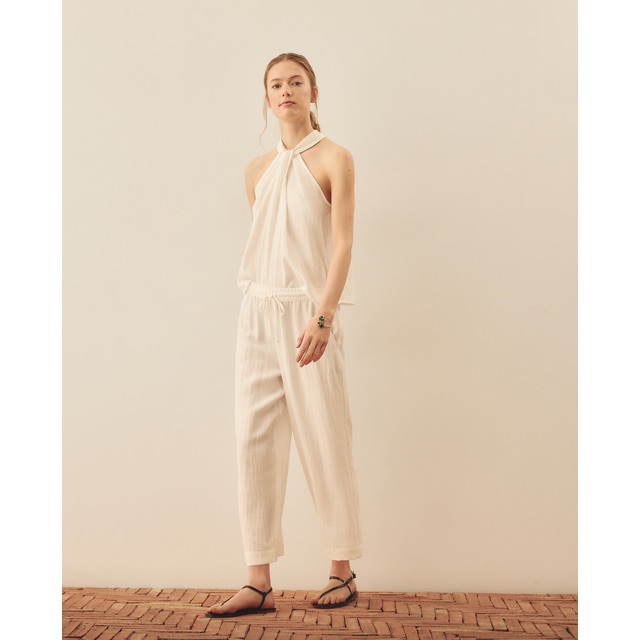 Southern Cotton - Pantalón pijamero de mujer liso con parches.