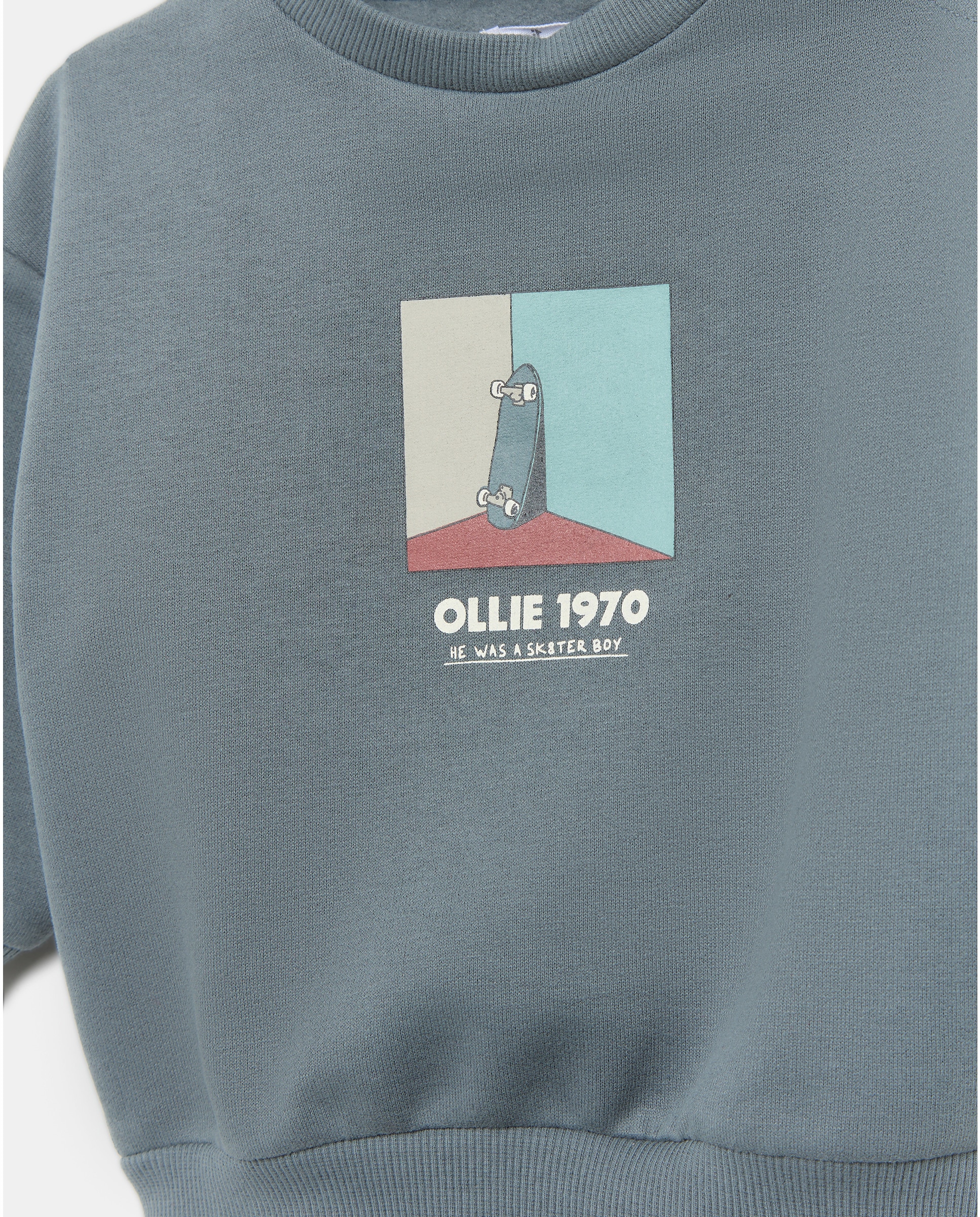 Sudadera de bebé cuello caja estampada Cerúleo-3