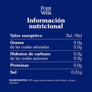 Agua mineral natural con toque de sabor limón 0% azúcares añadidos botella 50 cl - Font Vella