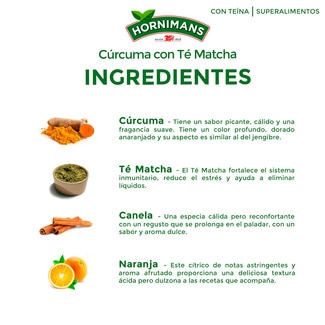 Infusión de cúrcuma con té matcha, canela, clavo y naranja estuche 20 bolsitas - Hornimans