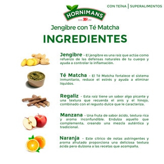 Infusión de jengibre con té matcha, regaliz, manzana y naranja estuche 20 bolsitas - Hornimans