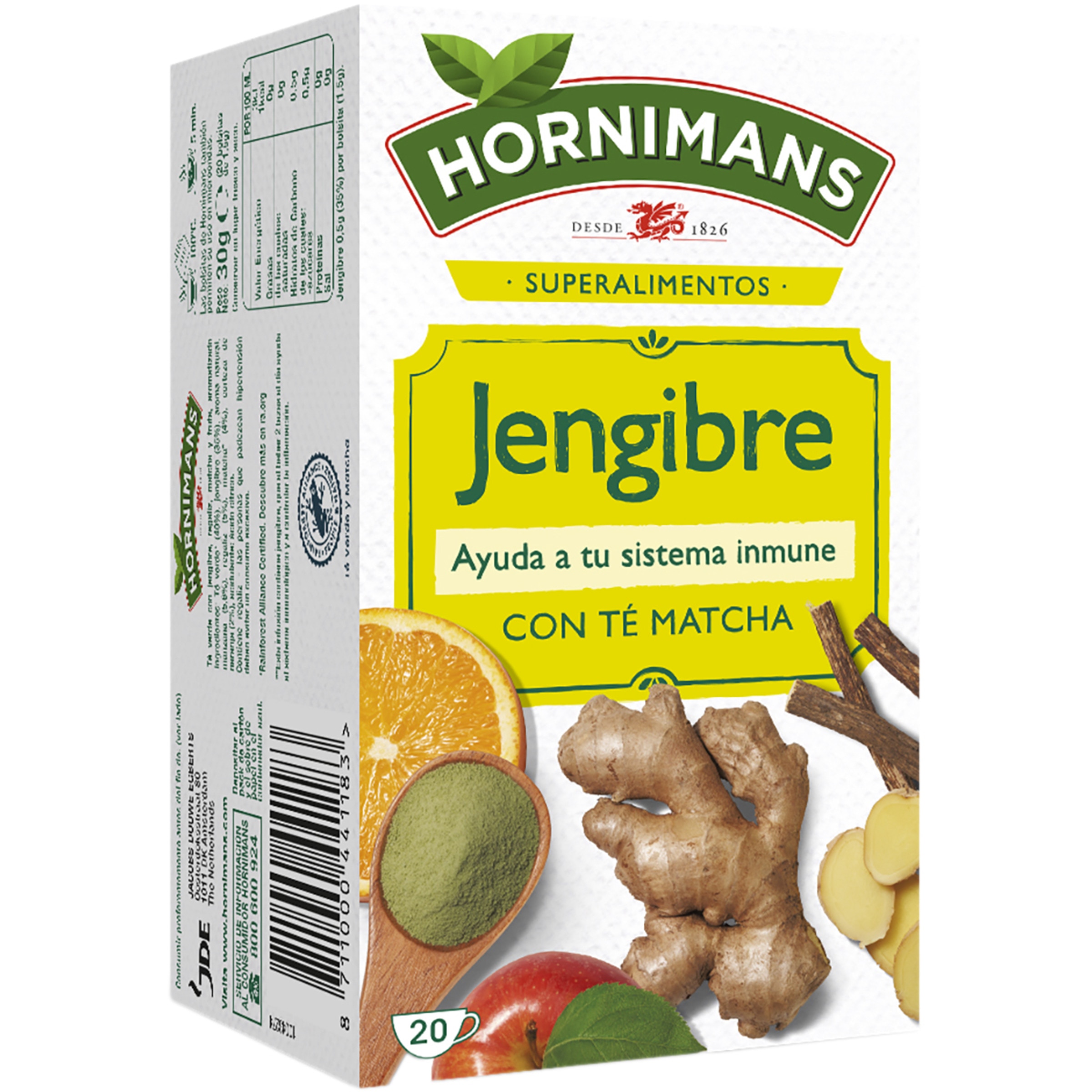 infusión de jengibre con té matcha, regaliz, manzana y naranja