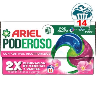 Detergente cápsulas Poderoso Frescor a Flores Silvestres Pod grande caja 14 dosis - Ariel