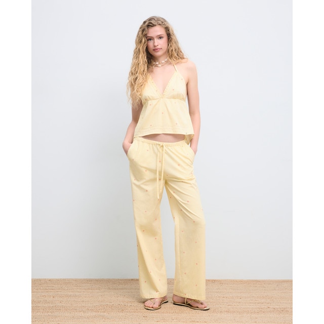 Green Coast - Pantalón ancho de mujer con rayas bordado.