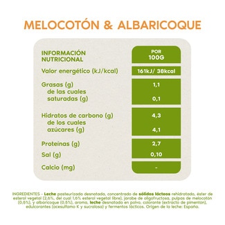 Melocotón y albaricoque desnatado 0% m.g 0% azúcares añadidos pack 8 unidades 100 g sin gluten - Danone Danacol