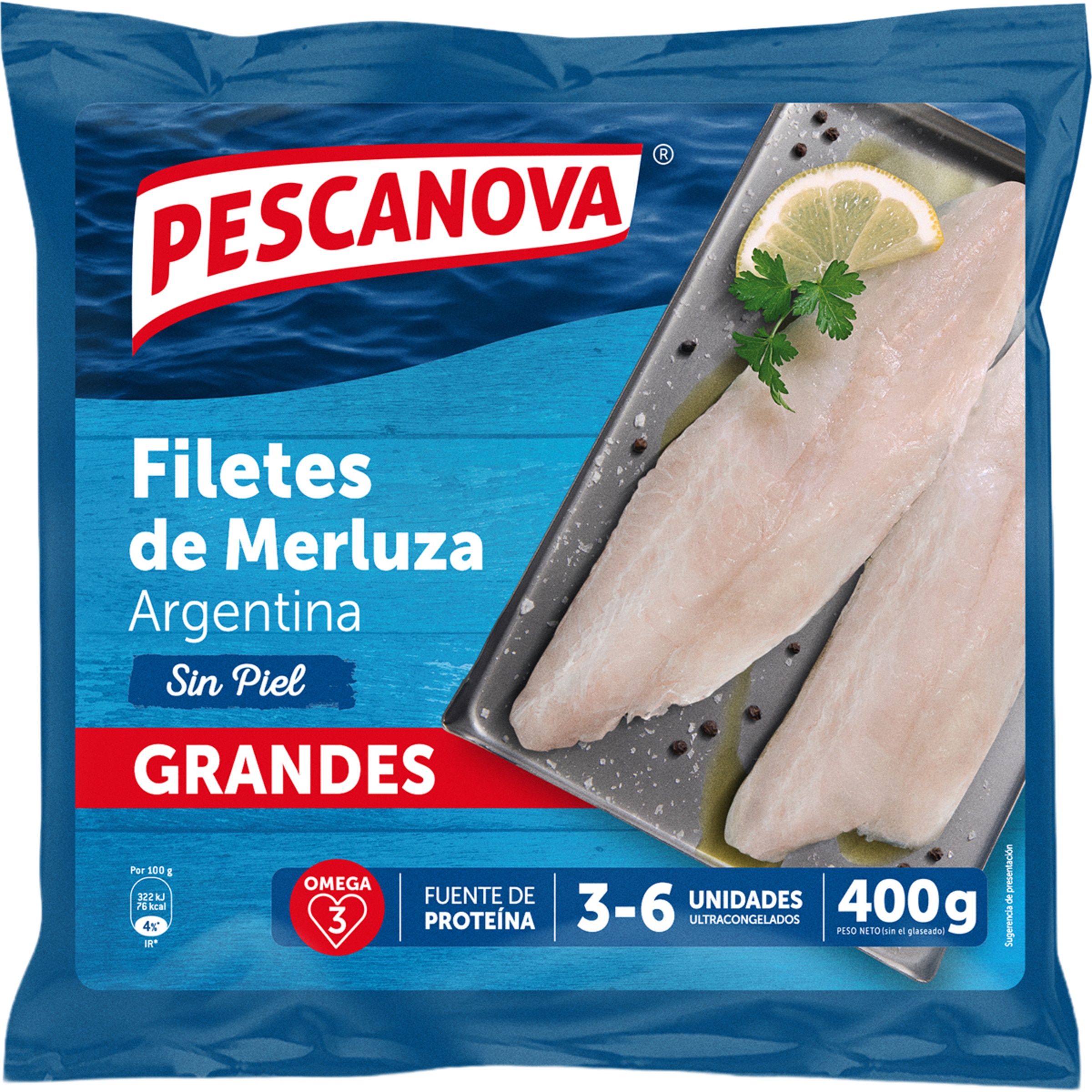 filetes de merluza argentina sin piel grandes 3-6 unidades