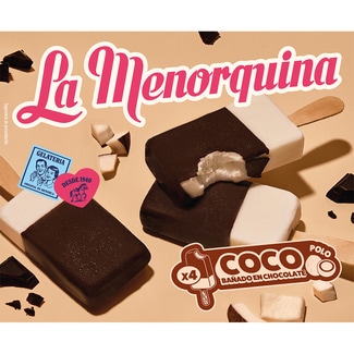 Polos de coco bañados en chocolate 4 unidades estuche 400 ml - Menorquina