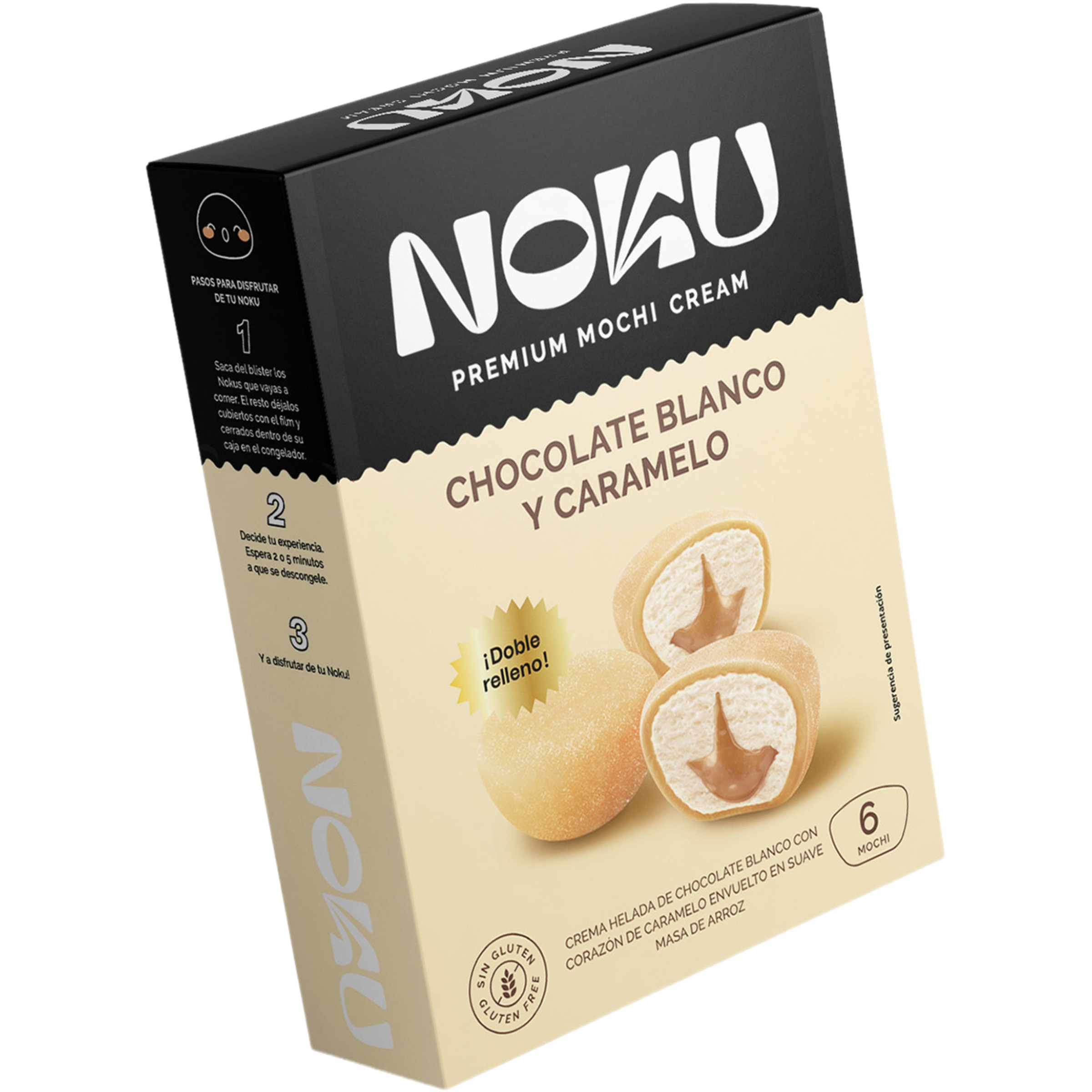 mochi de crema helada chocolate blanco con corazón de caramelo envuelto en suave masa de arroz