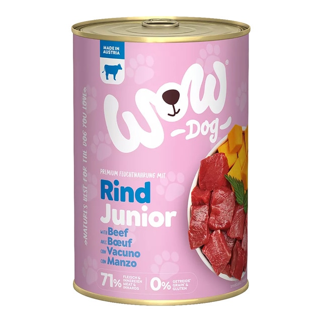 Wow - Comida húmeda para perros cachorros Wow paté ternera, calabaza y ortiga 400 g