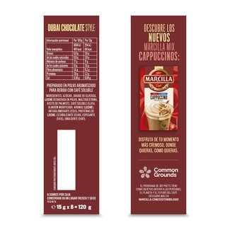 Café soluble Cappuccino Dubai chocolate style Hot / Ice en sobres estuche 8 unidades - Marcilla
