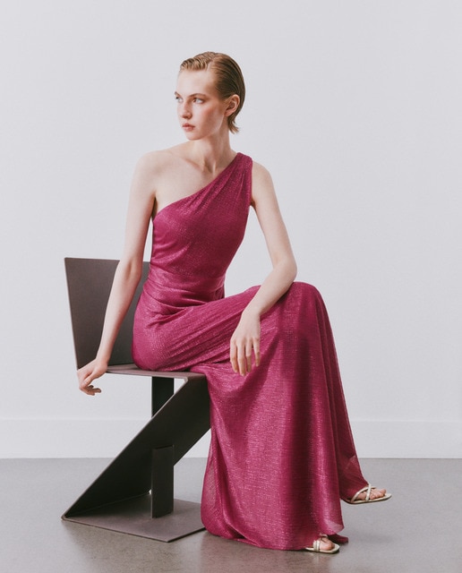 Vestido de mujer largo de punto lúrex asimétrico