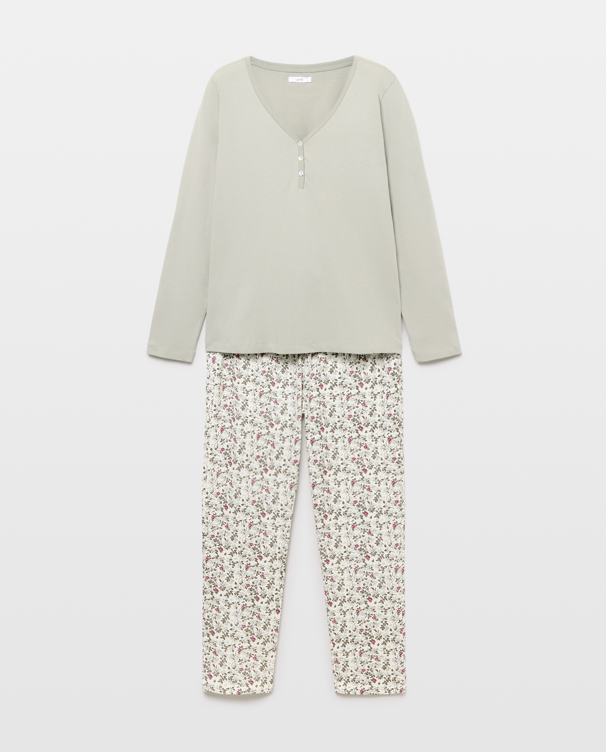 Pijama mujer algodón estampado 582 Verde agua-3