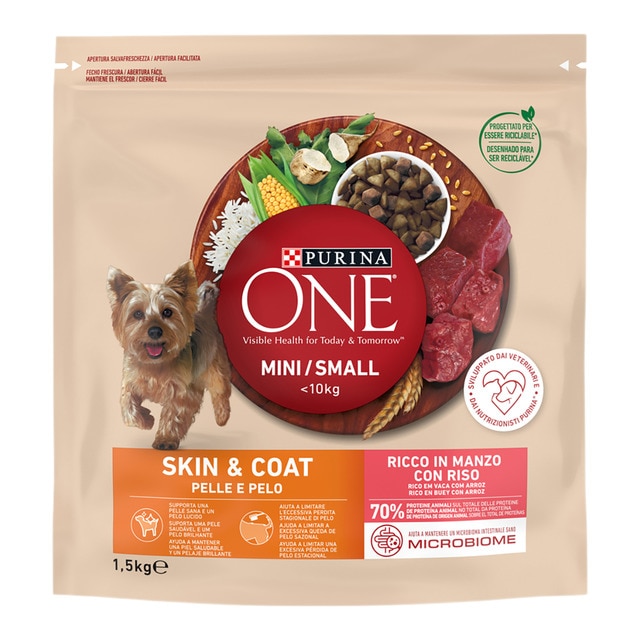 Purina One - Pienso para perros adultos minis Purina One piel y pelo 1,5 kg.