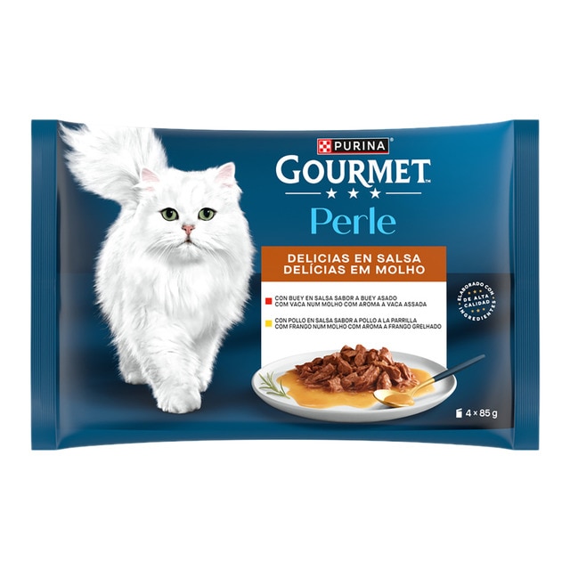 Gourmet Perle - Comida húmeda para gatos adultos Gourmet Perle Delicias en salsa pollo y buey 4 x 85 g