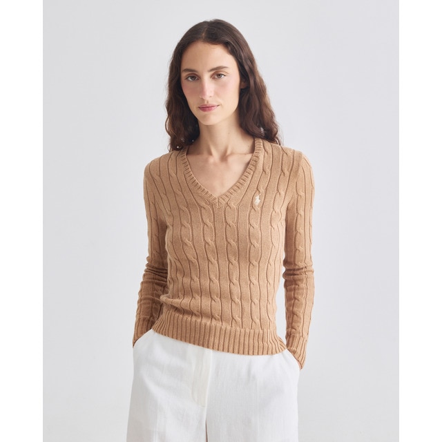 Polo Ralph Lauren - Jersey de mujer en punto de ochos con cuello pico.