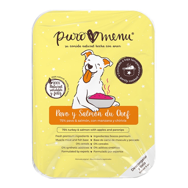 Puromenu - Comida húmeda para perros adultos minis y pequeños Puromenu pavo y samón