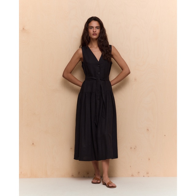 Easy Wear - Vestido de mujer con lino de talle bajo.