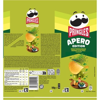 Aperitivo frito de patata sabor hierbas mediterráneas y aceitunas Apero Edition lata 165 g - Pringles