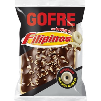 Gofres cubiertos de chocolate negro con topping de filipinos envase 100 g - Filipinos