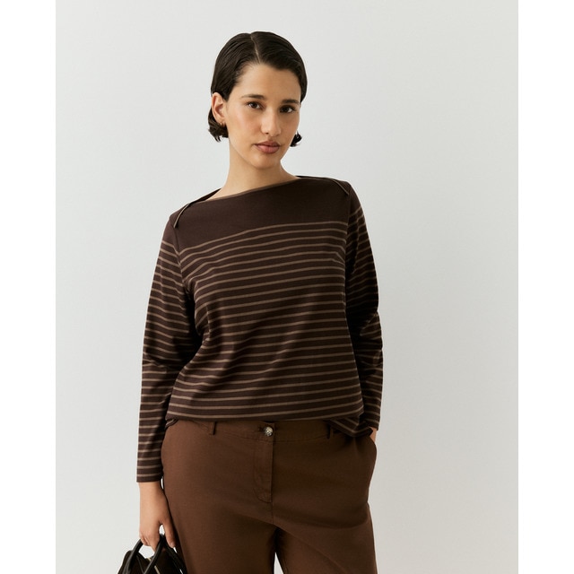 Couchel - Camiseta de mujer con cuello barco y rayas.