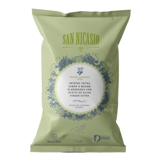 Patatas fritas con aceite de oliva virgen extra y sal del Himalaya sabor Wasabi San Nicasio