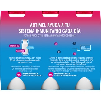 L. Casei con fresa desnatado 0% m.g. 0% azúcares añadidos sin gluten pack 6 unidades 100 g - Danone Actimel