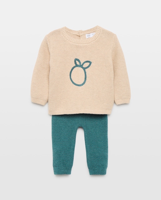 Conjunto de 2 piezas manga larga y pantalón largo tricot con bodoques de bebé
