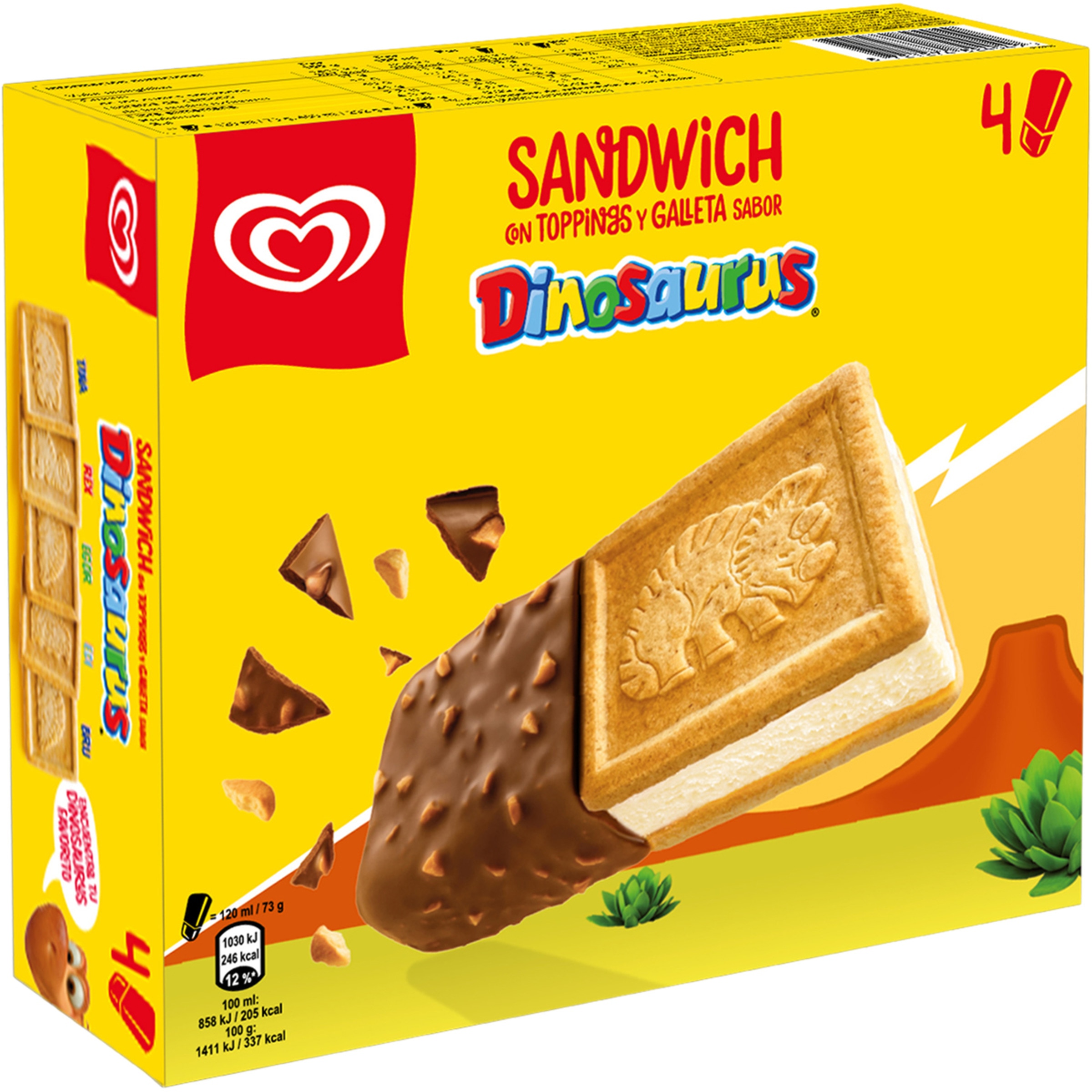 helado sándwich con toppings y galleta sabor Dinosaurus 4 unidades