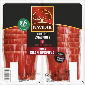 jamón curado Reserva Cuatro Estaciones en medias lonchas sin gluten y sin lactosa pack 2 x 69 g