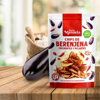 Chips de berenjena crujientes y picantes 100% vegano bolsa 90 g - De La Manuela