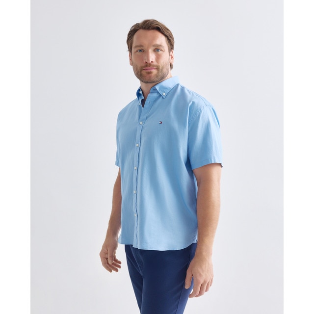 Tommy Hilfiger - Camisa de hombre de manga corta elaborada en mezcla de lino tallas grandes.