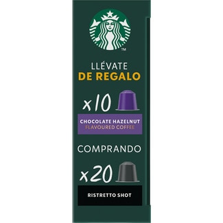 Café espresso intensidad 11 Ristretto pack 2 unidades 10 cápsulas + 1 chocolate hazelnut intensidad 5 gratis compatibles con máquinas Nespresso - Starbucks