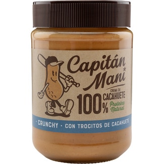 Crema de cacahuete crujiente con trocitos de cacahuete 100% proteína natural tarro 340 g - Capitan Mani