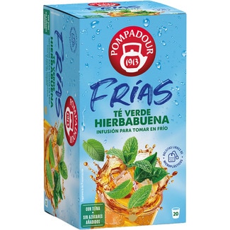 Infusión agua fría té verde con hierbabuena sin azúcares añadidos paquete 20 bolsitas - Pompadour