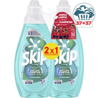 Detergente máquina líquido para ciclos cortos eficacia express elimina los malos olores 2 botellas 37 dosis - Skip