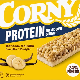 Barrita proteica de banana y vainilla sin azúcares añadidos 4 unidades estuche 100 g - Corny