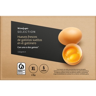 Huevos frescos de gallinas sueltas en el gallinero categoría A clase XL estuche 6 unidades con una o dos yemas - El Corte Ingles Selection