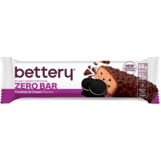 Bettery Barra Plant Based Zero Bar Cookies e Cream embalagem 55 g