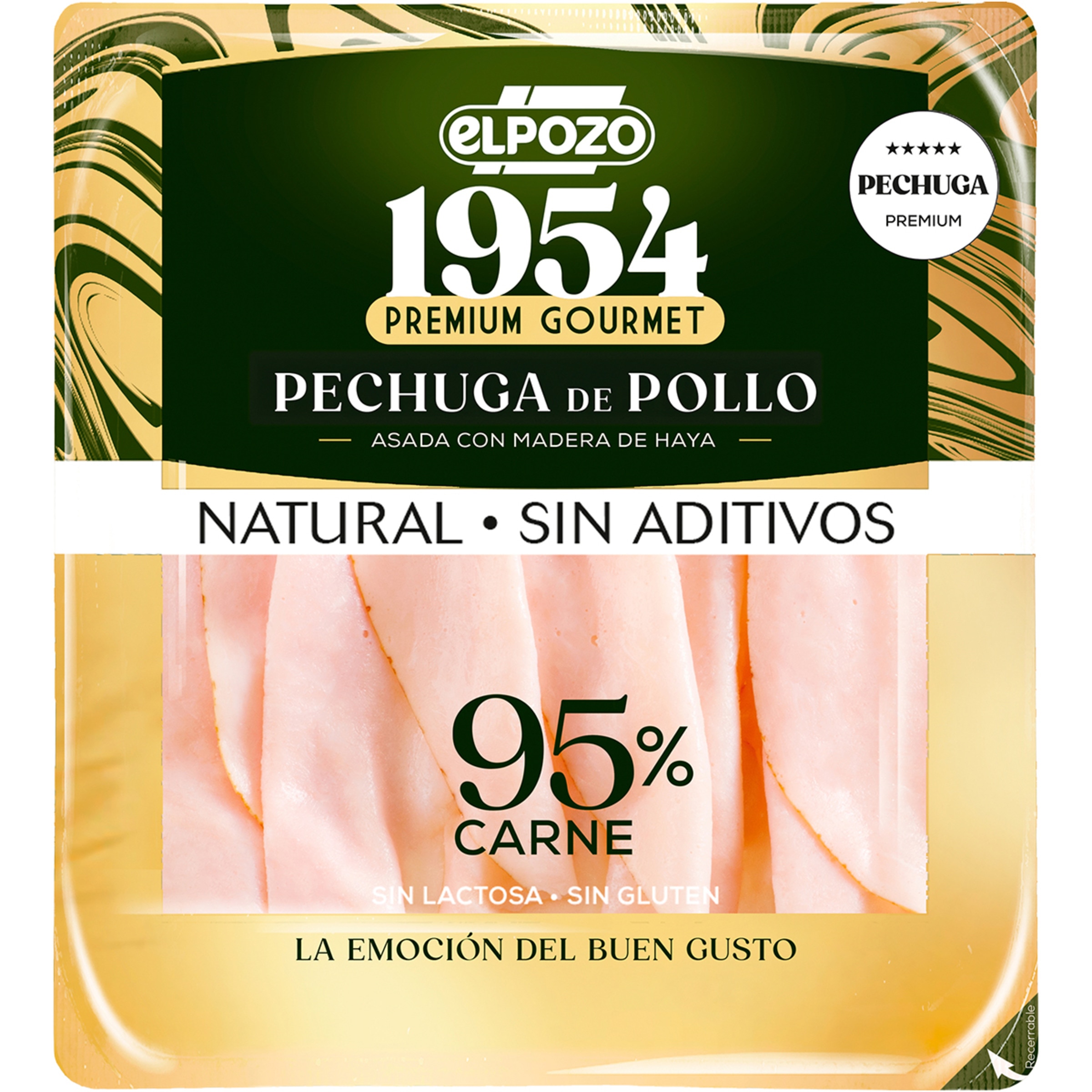 Edición 1954 Premium Gourmet pechuga de pollo asada con madera de haya natural sin aditivos en lonchas sin gluten sin lactosa envase 120 g - Elpozo