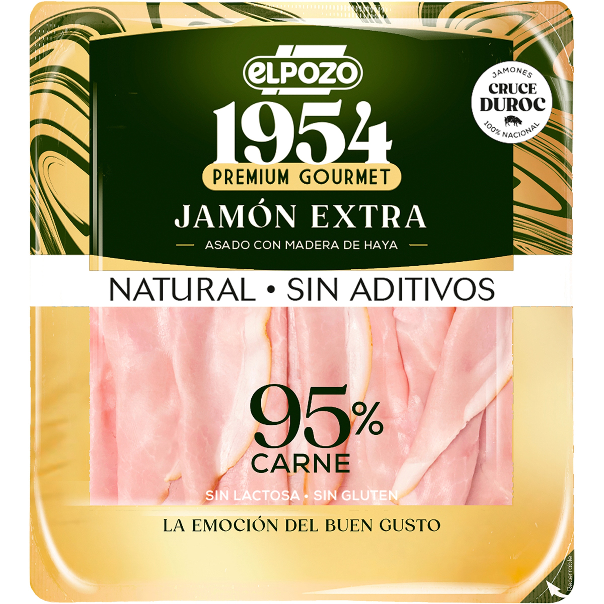 Edición 1954 Premium Gourmet jamón extra asado con madera de haya natural sin aditivos en lonchas sin gluten sin lactosa envase 130 g - Elpozo