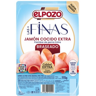 Jamón cocido extra braseado bajo en grasa en lonchas finas sin gluten sin lactosa envase 115 g - Elpozo