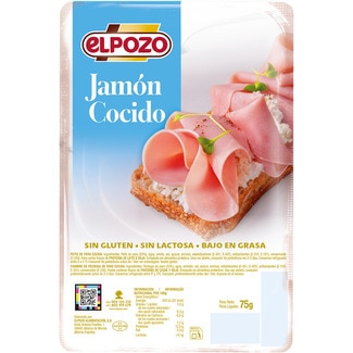 Jamón cocido bajo en grasa en lonchas envase 80 g sin gluten sin lactosa - Elpozo