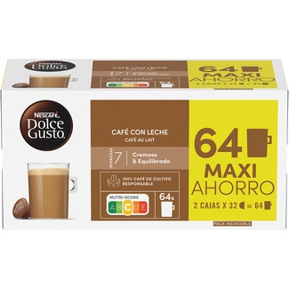 Café con leche maxi ahorro pack 2 estuches 32 cápsulas - Nescafe Dolce Gusto