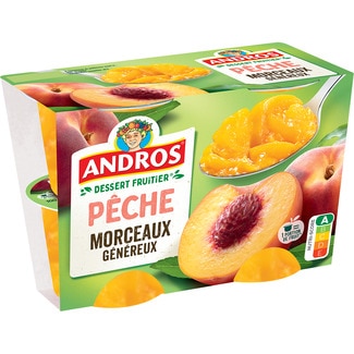 Postre de melocotón con trozos pack 4 unidades 400 g - Andros